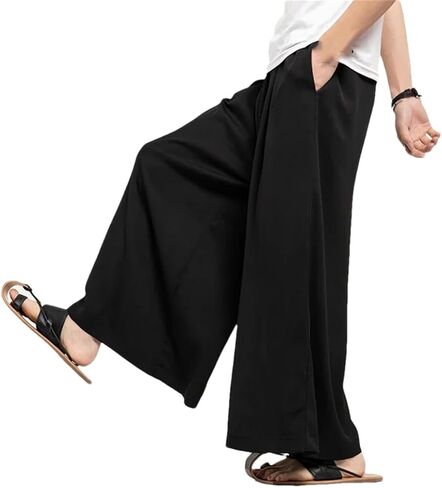2024 Summer Men Japan Samurai and Thai Wide Leg Silk Pants Chinese Loose Long Trousers in Saudi Arabia