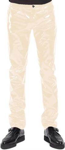 Mens Punk PVC Vinyl Pant Wetlook Sexy Stage Club Trousers Casual High Waist Pencil Pant in Saudi Arabia