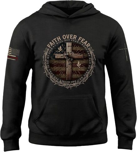 هوديي الإيمان فوق الخوف، هوديي متقاطع مع العلم الأمريكي، هوديس آية الكتاب المقدس، هوديس مسيحي للرجال in Kuwait