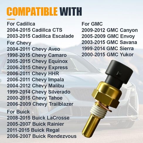 مستشعر درجة حرارة سائل تبريد المحرك، OEM#19236568 15326388 ملحقات استبدال مستشعر درجة حرارة سائل تبريد محرك السيارات، مناسب لمعظم السيارات وسيارات الدفع الرباعي والشاحنات (ذهبي) in Kuwait