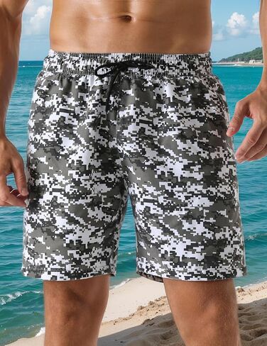 Men's Swim Trunks Camo Relaxed Fit Soft Washed Drawstring Board Shorts in Saudi Arabia