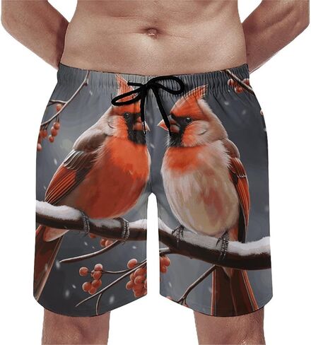 Cute Cardinal Birds Mens Swim Trunks Drawstring Shorts Quick Dry Beach Shorts with Mesh Liner Pocket in Saudi Arabia