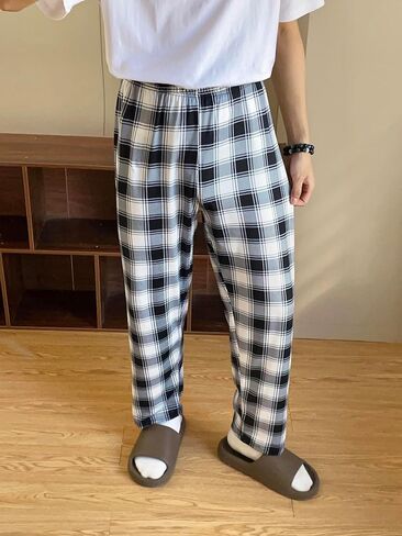Men’s Plaid Pajama Pants, Lounge Sleep Pants with Elastic Waist in Saudi Arabia