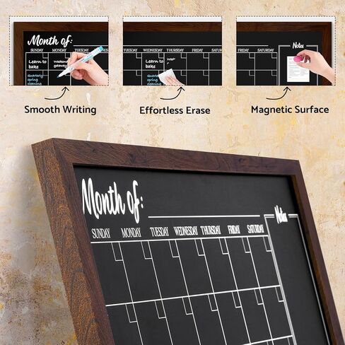 DOLLAR BOSS Chalkboard Calendar Corkboard Combo, 24" x 18" Magnetic Chalk Board Monthly Planner & Natural Cork Bulletin Rustic Wood Frame for Office Home School with 4 Markers, 8 Magnets, 10 Pins in Saudi Arabia