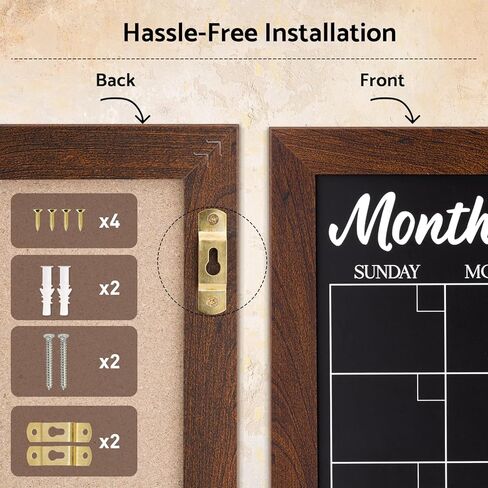 DOLLAR BOSS Chalkboard Calendar Corkboard Combo, 24" x 18" Magnetic Chalk Board Monthly Planner & Natural Cork Bulletin Rustic Wood Frame for Office Home School with 4 Markers, 8 Magnets, 10 Pins in Saudi Arabia