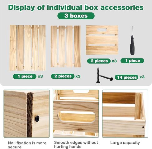 3 قطع من صناديق الصناديق الخشبية الكبيرة لتخزين ديكو وصناديق خشبية مع مقابض مزخرفة للحرف الفنية للتخزين المنزلي والمكتب (15.7 × 11.8 × 10.5 بوصة) in Kuwait