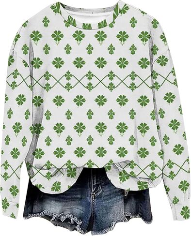 قمصان SMIDOW St. Patricks Day للنساء بأكمام طويلة وبلوزات أيرلندية ذات رقبة دائرية كبيرة الحجم بلوفر سانت باتي in Saudi Arabia