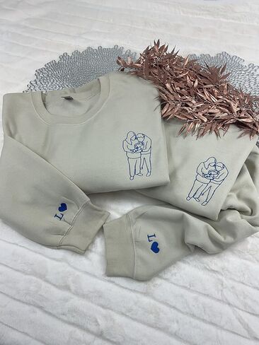 Custom Embroidered Portrait Sweatshirt from Photo Personalized Outline Picture Photo Gift for Couple in Saudi Arabia