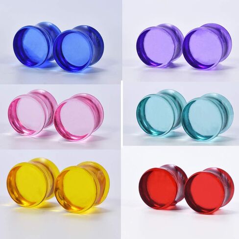 12Pcs Colored Transparent Acrylic Ear Tunnel Piercings and Gauge Ear Stretching Kit Double Flared Plug 2g-1'' (9/16''(14mm)) in Saudi Arabia