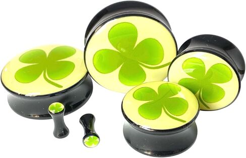 PAIR of Unique Four Leaf Clover Double Flare Saddle Plugs - Gauges - Tunnels - Shamrock - St. Patricks Day - Body Jewelry in Saudi Arabia