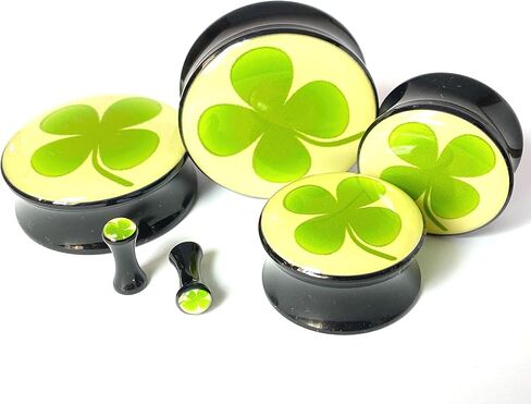 PAIR of Unique Four Leaf Clover Double Flare Saddle Plugs - Gauges - Tunnels - Shamrock - St. Patricks Day - Body Jewelry in Saudi Arabia
