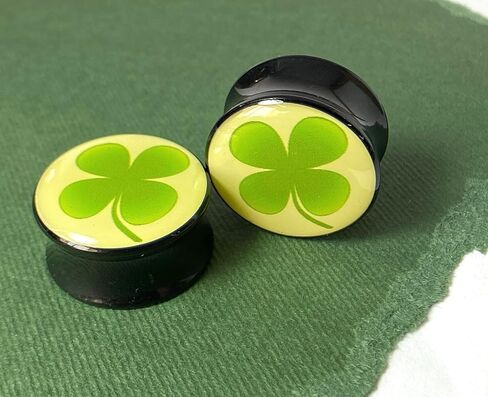 PAIR of Unique Four Leaf Clover Double Flare Saddle Plugs - Gauges - Tunnels - Shamrock - St. Patricks Day - Body Jewelry in Saudi Arabia