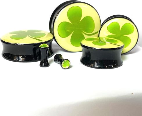 PAIR of Unique Four Leaf Clover Double Flare Saddle Plugs - Gauges - Tunnels - Shamrock - St. Patricks Day - Body Jewelry in Saudi Arabia