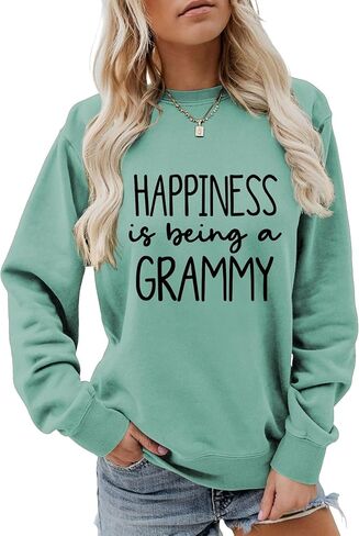 MEKOTSK السعادة هي كونها جرامي البلوز المرأة مضحك الجدة قمصان طويلة الأكمام طاقم الرقبة العصرية البلوز القمم in Kuwait