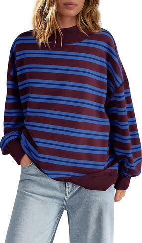 Panadila Women Striped Long Sleeve Shirt Oversized Mock Neck Sweatshirt Turtleneck Tops Casual Pullover Top in Saudi Arabia