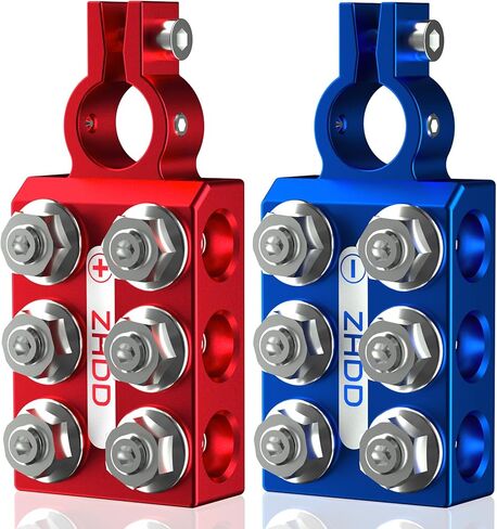 Lead Acid Battery Terminal Connector,8AWG up to 4/0 AWG Gauge Multi Cable Connection Clamp Extender (4 Holders (2/0 AWG, 1/0 AWG)+4 Studs (8 mm), 8-Way) in Saudi Arabia