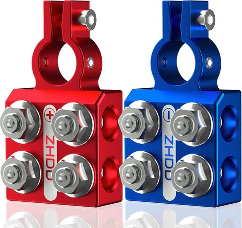Lead Acid Battery Terminal Connector,8AWG up to 4/0 AWG Gauge Multi Cable Connection Clamp Extender (4 Holders (2/0 AWG, 1/0 AWG)+4 Studs (8 mm), 8-Way) in Kuwait