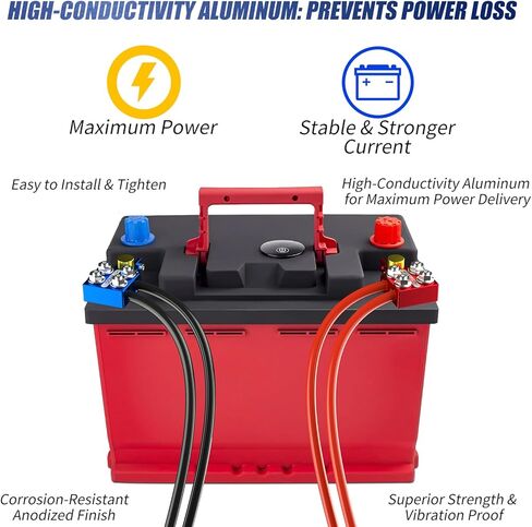 Lead Acid Battery Terminal Connector,8AWG up to 4/0 AWG Gauge Multi Cable Connection Clamp Extender (4 Holders (2/0 AWG, 1/0 AWG)+4 Studs (8 mm), 8-Way) in Kuwait