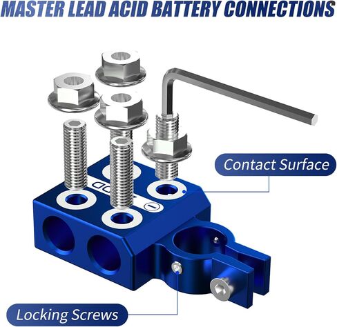 Lead Acid Battery Terminal Connector,8AWG up to 4/0 AWG Gauge Multi Cable Connection Clamp Extender (4 Holders (2/0 AWG, 1/0 AWG)+4 Studs (8 mm), 8-Way) in Kuwait