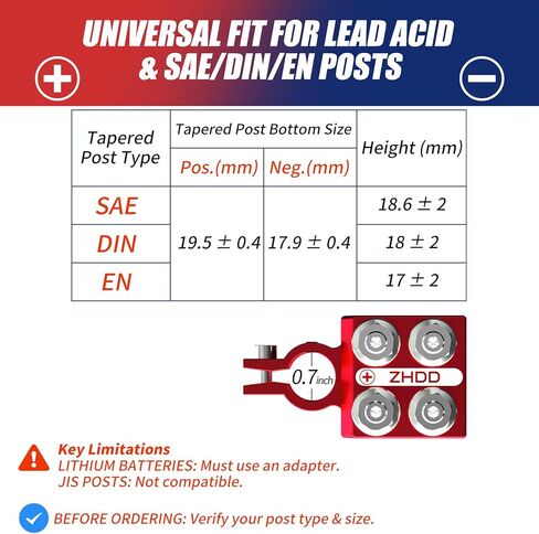 Lead Acid Battery Terminal Connector,8AWG up to 4/0 AWG Gauge Multi Cable Connection Clamp Extender (4 Holders (2/0 AWG, 1/0 AWG)+4 Studs (8 mm), 8-Way) in Kuwait