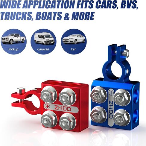 Lead Acid Battery Terminal Connector,8AWG up to 4/0 AWG Gauge Multi Cable Connection Clamp Extender (4 Holders (2/0 AWG, 1/0 AWG)+4 Studs (8 mm), 8-Way) in Kuwait