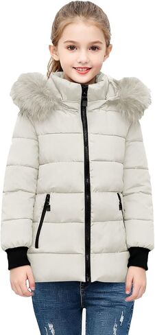 الفتيات معطف الشتاء طويل مبطن سترة منتفخة سترة الصوف الدافئة مع غطاء محرك السيارة القابل للإزالة المراهقين مقاوم للماء سميكة الثلوج ملابس خارجية in Kuwait