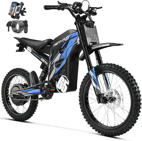 HAPPYRUN G300 Pro Electric Dirt Bike for Adults, 72V 30Ah Battery, 6500W Motor, 50 MPH Speed, 70 Mile Range, 350 Lbs Load Capacity, Hydraulic Brakes Black (Blue) in Kuwait