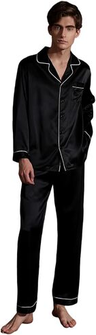 Ginell Tranquility Series Men's Silk Pajamas Set 100% Mulberry Silk Solid Colors Button Front 2 Piece Silk PJ Set in Saudi Arabia