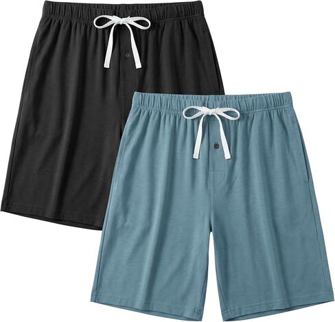 Bamboo Viscose Mens Sleep Shorts - Moisture Wicking Soft Cooling Cotton Pajama Pants for Lounge & Sleep (2 Pack) in Saudi Arabia