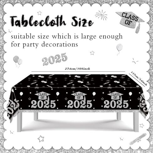 Zhynice 121PCS Graduation Party Plates and Napkins, Black and Silver Graduation Decorations Class of 2024 Grad Cups Tablecloth Disposable Dinnerware Set for Congrats Grad Party Supplies Serve 30 in Kuwait