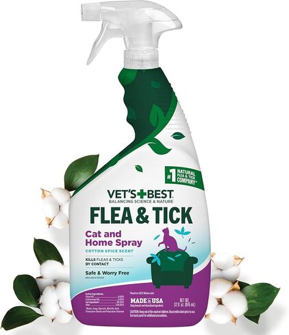 Vet’s Best Flea & Tick Home Spray for Cats – Cotton Spice Scent Cat Flea & Tick Aid – Made in The USA – Flea & Tick Gentle Mist for Cats – 32 oz in Kuwait
