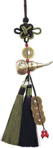Feng Shui Bagua Wu Lou Hu Lu Gourd Calabash with Five Emperor's Money Coins Hanging Tassel Ornament Decoration Blessing Gift (Green) in Saudi Arabia