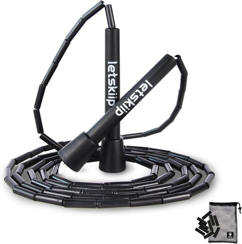 Beaded Jump Rope for Beginners and Adults, Adjustable Tangle-Free Segmented Fitness Rope with 10 Spare Beads & Bag for Workout, Cardio in Saudi Arabia