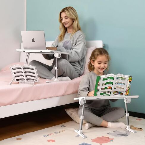 مكتب كمبيوتر محمول للسرير، مكاتب كمبيوتر محمول ذات ارتفاع وزاوية قابلة للتعديل للبالغين، مكتب كمبيوتر محمول مع حامل كتب للسرير والأريكة والكتابة على الأرض والعمل والقراءة وتناول الطعام، أبيض in Kuwait