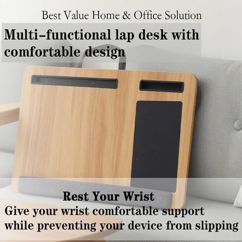 مكتب خشبي مع وسادة، حل للعمل من المنزل، خفيف الوزن، يناسب كمبيوتر محمول يصل إلى 17 بوصة، حامل خفيف الوزن مع وسادة معصم ناعمة، وسادة كمبيوتر محمول للأريكة in Kuwait