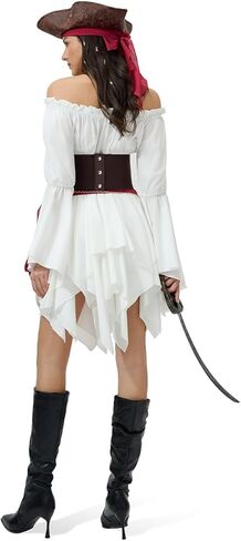 Women's Pirate Costume Set: Off Shoulder Renaissance Dress & Elastic Corset Cosplay, Pirate Festival Outfit in Kuwait
