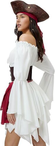 Women's Pirate Costume Set: Off Shoulder Renaissance Dress & Elastic Corset Cosplay, Pirate Festival Outfit in Kuwait