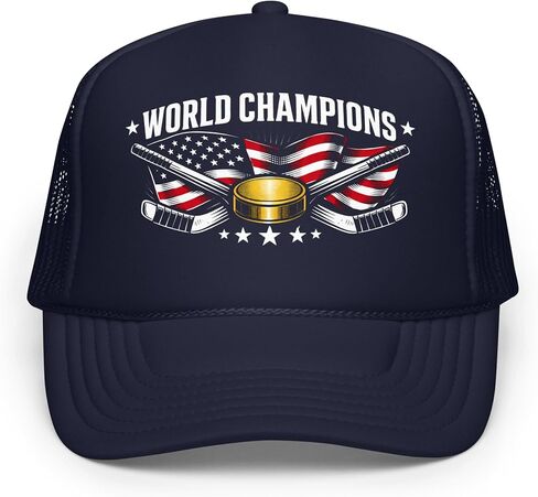 USA World Champions Gold Hockey Champs American Flag - Foam Trucker hat in Kuwait