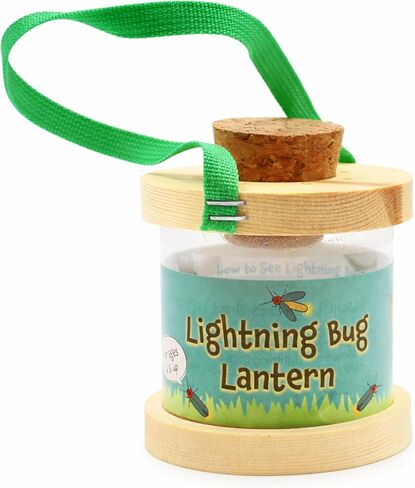 Backyard Essentials Kids Lightning Bug وFirefly Lantern، غرفة زجاجية بقاعدة خشبية، فتحات هواء، قابس فلين، وحزام حمل من النايلون in Kuwait