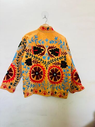جاكيت سوزاني مطرز، برتقالي، نمط زهور، أكمام طويلة، مفتوح من الأمام، طراز بوهيمي in Kuwait