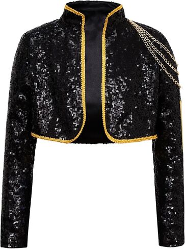 TiaoBug Kids Girls Role Play Singer Dress Coat Daily Wear Halloween Dance Outing School Jacket with Chains Black 14 Years in Kuwait