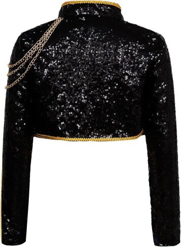 TiaoBug Kids Girls Role Play Singer Dress Coat Daily Wear Halloween Dance Outing School Jacket with Chains Black 14 Years in Kuwait