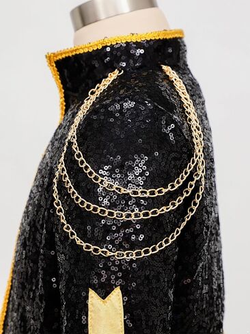 TiaoBug Kids Girls Role Play Singer Dress Coat Daily Wear Halloween Dance Outing School Jacket with Chains Black 14 Years in Kuwait