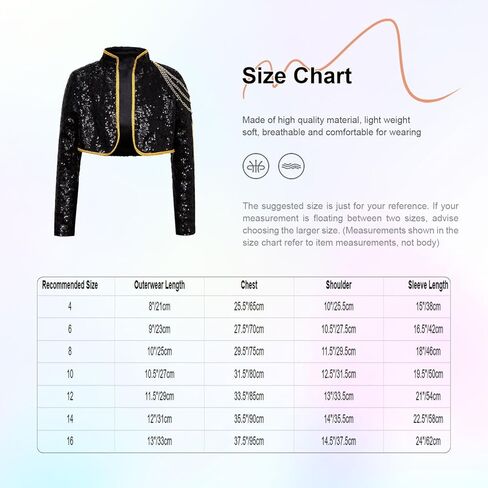 TiaoBug Kids Girls Role Play Singer Dress Coat Daily Wear Halloween Dance Outing School Jacket with Chains Black 14 Years in Kuwait