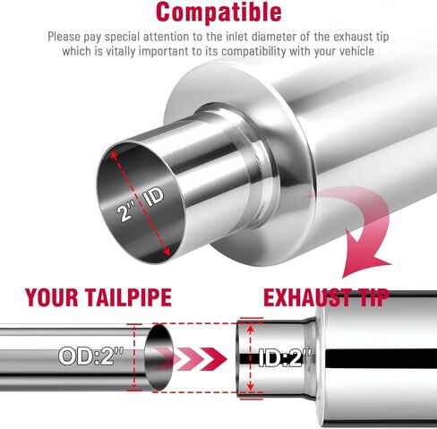 Upower Exhaust Muffler, Stainless Steel Exhaust Tip 14.8" Length 2" Inlet 3" Outlet Straight Through Universal Burnt Tip in Saudi Arabia