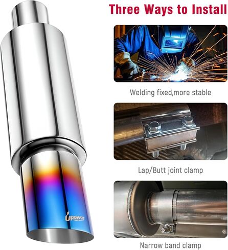 Upower Exhaust Muffler, Stainless Steel Exhaust Tip 14.8" Length 2" Inlet 3" Outlet Straight Through Universal Burnt Tip in Saudi Arabia