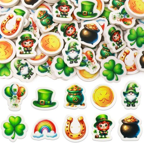 Ceiba Tree St.Patrick's Day Erasers 60Pcs Happy St.Patrick's Day Shamrock Mini Erasers Bulk for Kids School Gifts Student Classroom Prizes Homework Rewards in Saudi Arabia