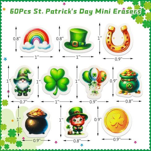 Ceiba Tree St.Patrick's Day Erasers 60Pcs Happy St.Patrick's Day Shamrock Mini Erasers Bulk for Kids School Gifts Student Classroom Prizes Homework Rewards in Saudi Arabia