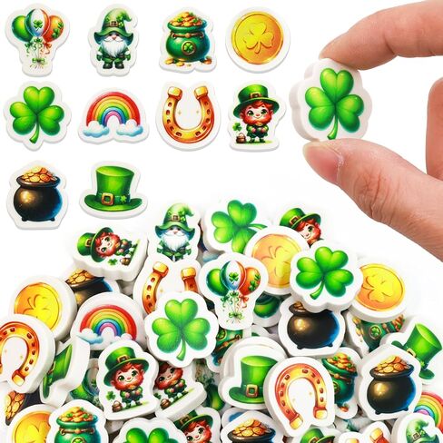 Ceiba Tree St.Patrick's Day Erasers 60Pcs Happy St.Patrick's Day Shamrock Mini Erasers Bulk for Kids School Gifts Student Classroom Prizes Homework Rewards in Saudi Arabia