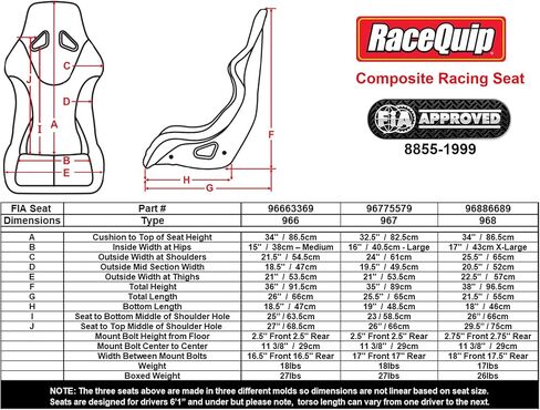 RaceQuip 96775579RQP Seat Non-Reclining FIA 16in Harness Openings Fiberglass Black Fabric in Saudi Arabia
